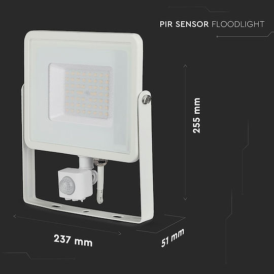 V-TAC Vt-50-s Waterproof LED Flood Light 50W Warm White 3000K with Motion Sensor IP65