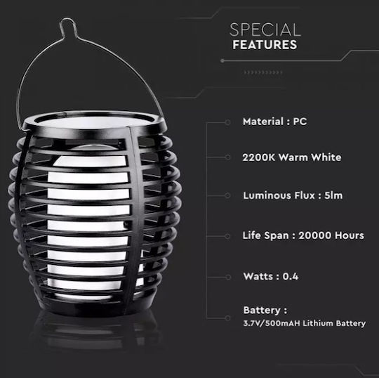 V-TAC Spiked Solar Light Torch 1W 5lm Warm White 3000K with Photocell IP44 10cmx10cmx65cmcm
