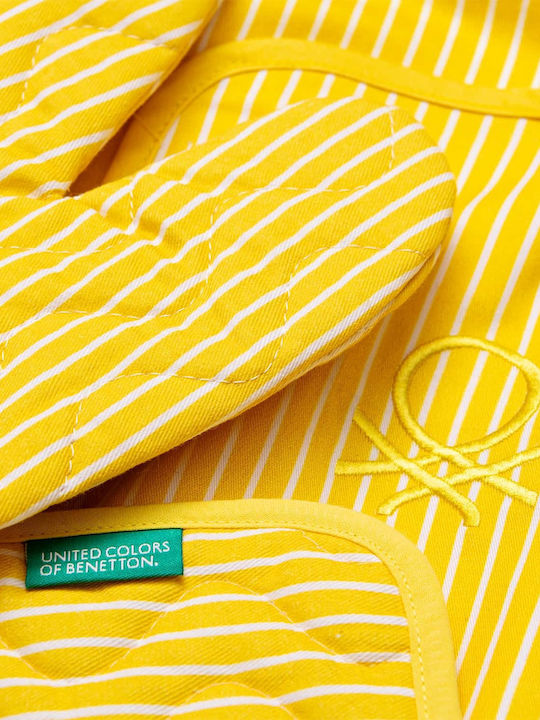 Benetton Șorț de Bucătărie cu Mănușă și Prinzătoare Galbenă 85x75cm BE0216 YE 3buc