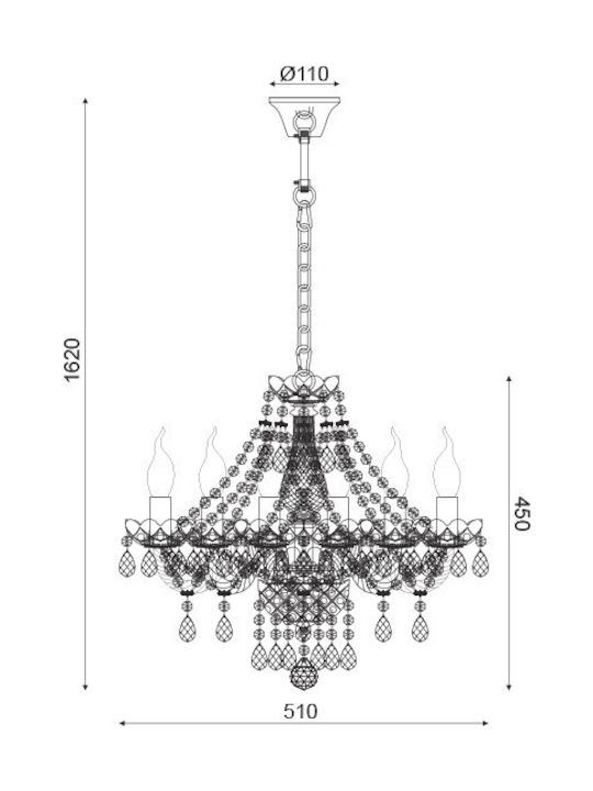 Aca Gladiolo Chandelier Candlestick 6xE14 Transparent 51cm BLK80416PCC