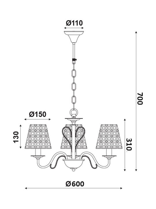 Aca Edam Πολυέλαιος 3xE14 Ø55cm με Καπέλα Χάλκινος EG169753PBC