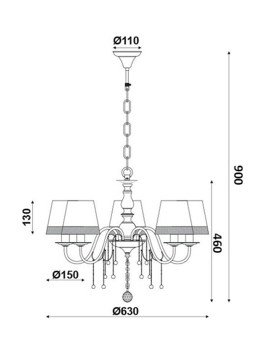 Aca Mulan Πολυέλαιος 5xE14 Ø63cm με Καπέλα Μαύρος EG167285PBW