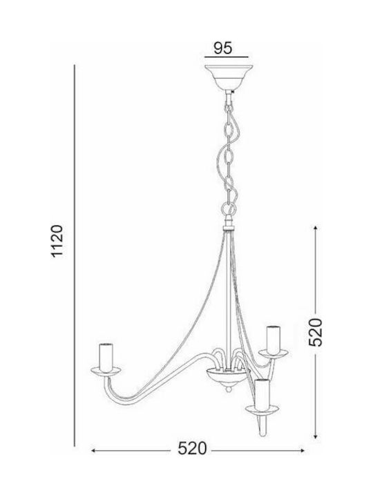 Aca Chandelier Candlestick 3xE14 White DLA0433