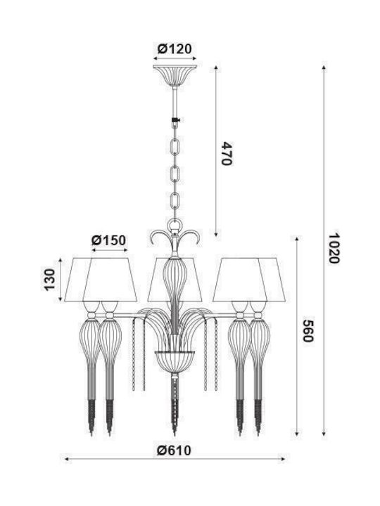 Aca Palermo Πολυέλαιος 5xE14 Ø61cm με Καπέλα Μαύρος EG170305PBCH