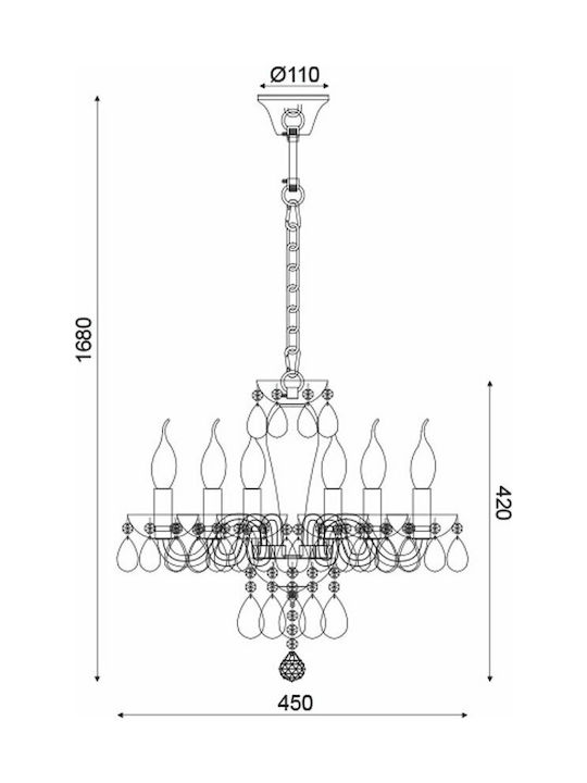 Aca Tulia Candelabru 6xE14 Ø45cm cu Lumânări Alb BLK82046PWC