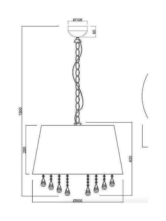 Trio Lighting Loreley Πολυέλαιος 3xE14 Ø50cm με Καπέλα Μαύρος 309300302