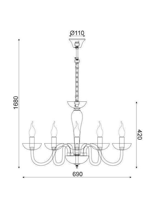 Aca Lunaria Πολυέλαιος 5xE14 Ø69cm με Κεράκια Μελί BLK82185PCNC