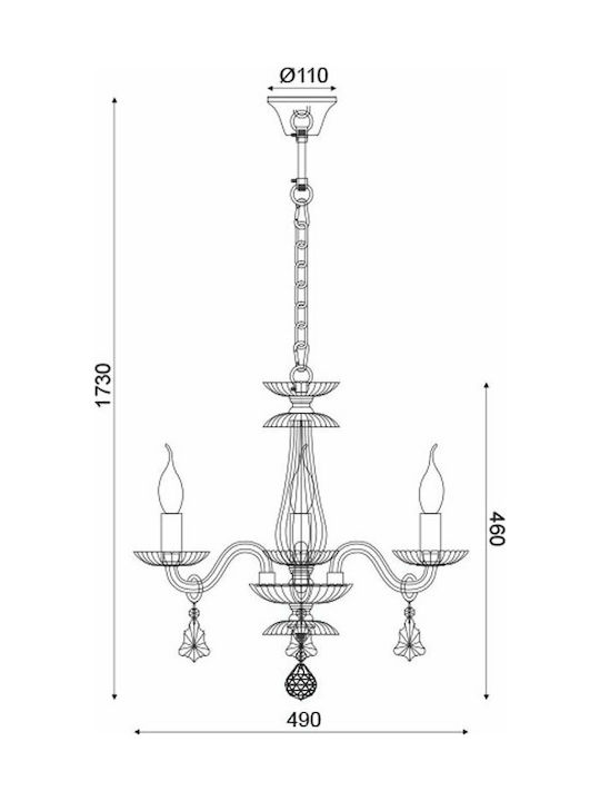 Aca Candelabru 3xE14 Ø53cm cu Lumânări Auriu BLK80383PCMG