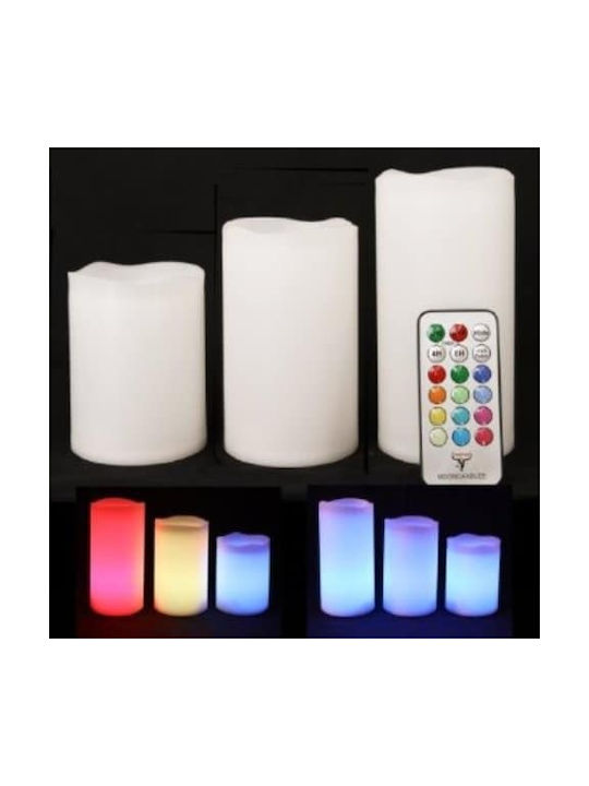 Beper Set of 3 real candles with LED lighting 12 colors and remote control Decorative Lamp Wax Polish White