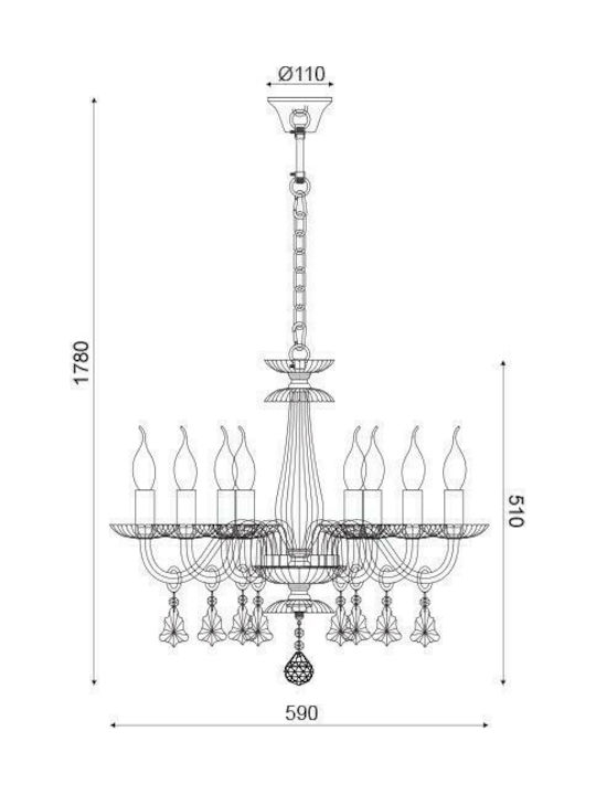 Aca Chandelier Candlestick 8xE14 Transparent 59cm BLK80388PCC