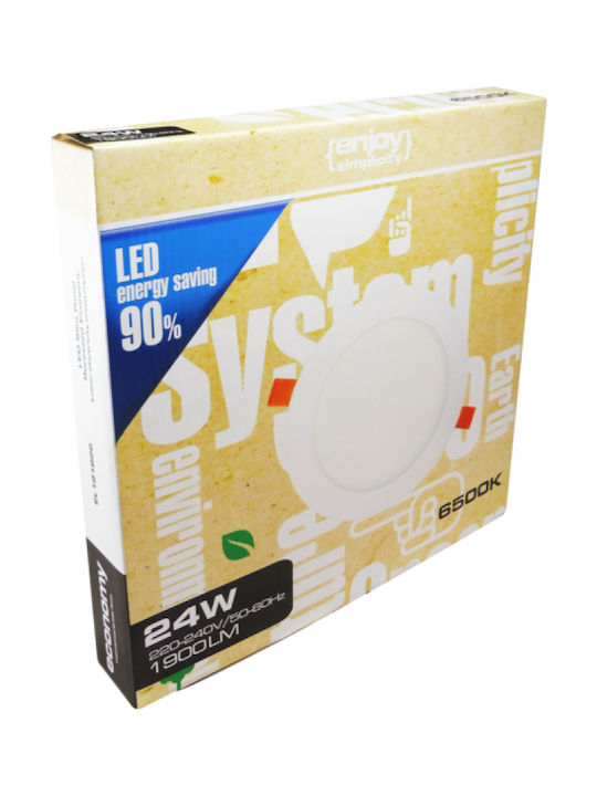Elvhx Στρογγυλό Χωνευτό LED Panel 24W με Φυσικό Λευκό Φως 4000K 30εκ.