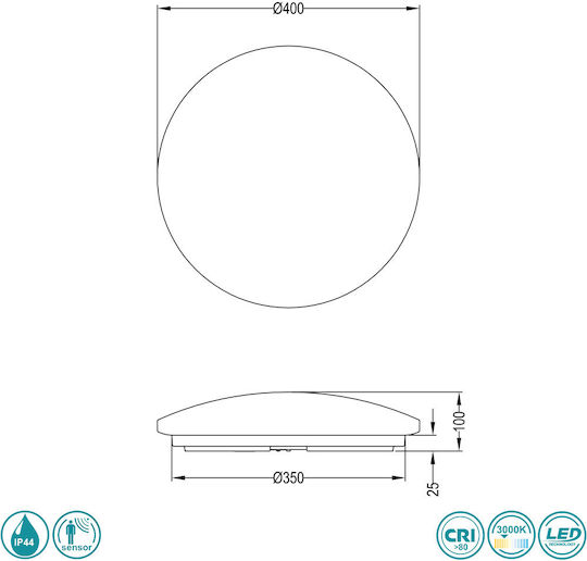 Trio Lighting Pollux Rund Draußen LED Panel 18W mit Warmes Weiß Licht 3000K