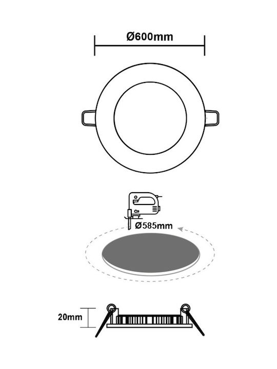 Aca Round Recessed LED Panel 48W with Natural White Light 4000K 60cm