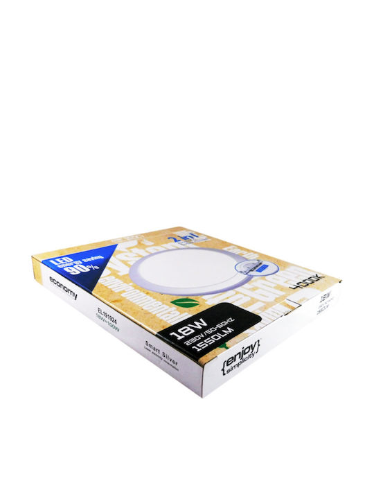 Elvhx Στρογγυλό Χωνευτό LED Panel 18W με Φυσικό Λευκό Φως 4000K 22εκ.
