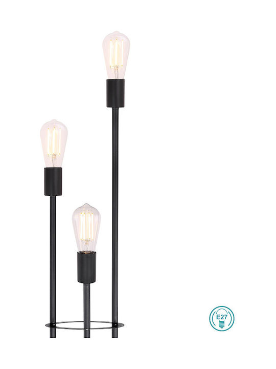 Globo Lighting Floor Lamp H140xW25cm. with Socket for Bulb E27 Black