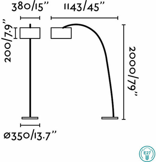 Faro Barcelona Papua Lampadare De Podea Înălțime 200xLungime 38cm Cu Bază De Bec E27 Negru Mat