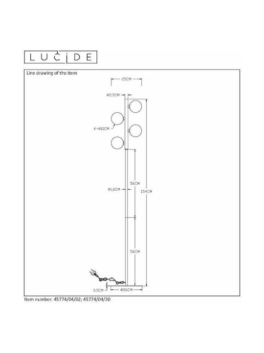 Lucide Lightning Tycho Floor Lamp H154cm. with Socket for Bulb G9 Black