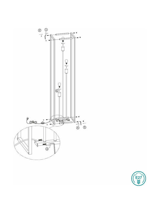 Trio Lighting Vito Vintage Floor Lamp H153xW25cm. with Socket for Bulb E27 Black