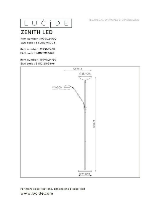 Lucide Lightning LED Φωτιστικό Δαπέδου Υ180xΜ25.4εκ. με Θερμό Λευκό Φως 1600lm Μαύρο