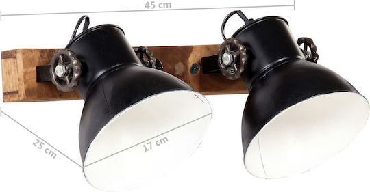 vidaXL Industrial Wall Lamp with E27 Socket Black 45x25cm