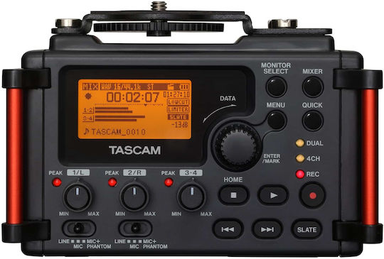 Tascam DR-60D MkII Πολυκάναλος Ψηφιακός Φορητός Εγγραφέας Μπαταρίας/Ρεύματος για Εγγραφή σε Κάρτα Μνήμης με Διάρκεια Εγγραφής 5 Ώρες, Phantom Power και Τροφοδοσία USB