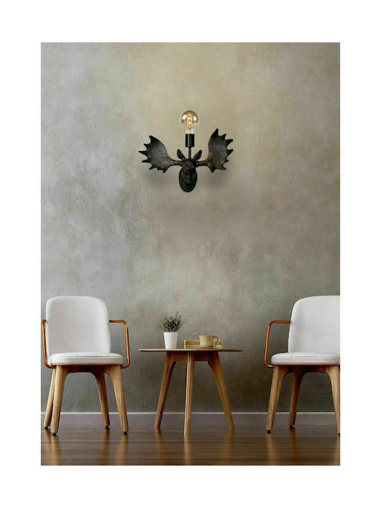 Lucide Lightning Moose Vintage Wall Lamp with E27 Socket Black 43cm