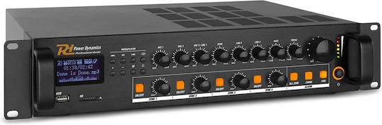 Power Dynamics PDV240MP3 Integrat Amplificator comercial 5 Canale 240W/8Ω cu 4 Zone 240W/100V cu Sistem de Răcire și Conexiuni USB/FM/Bluetooth