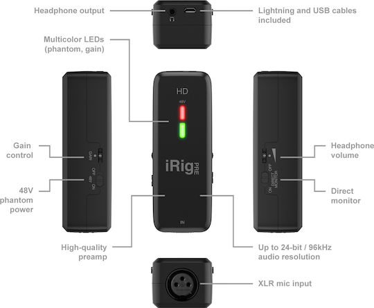IK Multimedia iRig Pre HD Microphone Preamplifier with 1 XLR Input