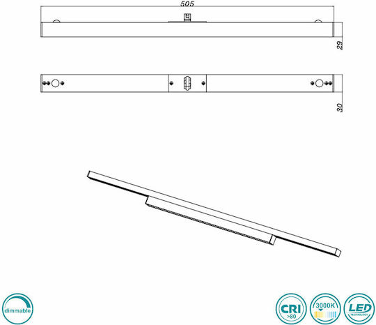 Trio Lighting Duoline LED Γραμμικό Φωτιστικό Οροφής 6W Θερμό Λευκό IP20 με Ρυθμιζόμενη Ένταση Μ50xΒ3xΥ2εκ.