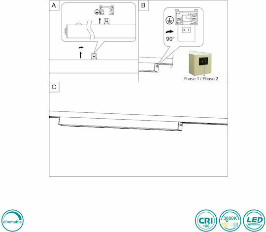 Trio Lighting Duoline LED Γραμμικό Φωτιστικό Οροφής 6W Θερμό Λευκό IP20 με Ρυθμιζόμενη Ένταση Μ50xΒ3xΥ2εκ.