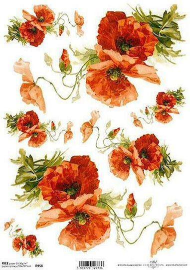 Next Red Anemone Ριζόχαρτο Decoupage Κόκκινο