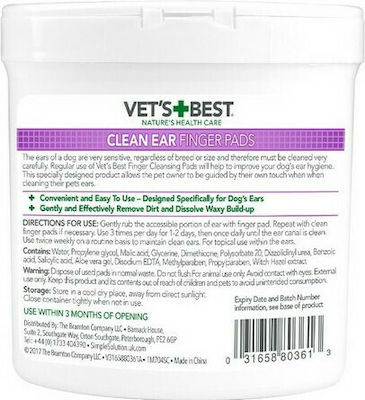 Vets Best Clean Ear Finger Pads 50 Μαντηλάκια Σκύλου για Καθαρισμό Αυτιών