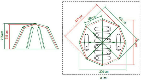 Coleman Octagon 8 Camping Tent Blue with Double Cloth 3 Seasons for 8 People 225x396x225cm