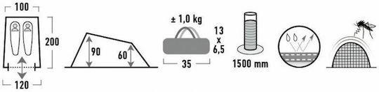 High Peak Summer Camping Tent Blue for 2 People 200x120x90cm