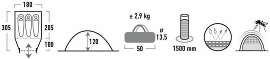 High Peak Ontario 3 Camping Tent Igloo Blue 3 Seasons for 3 People 205x180x120cm