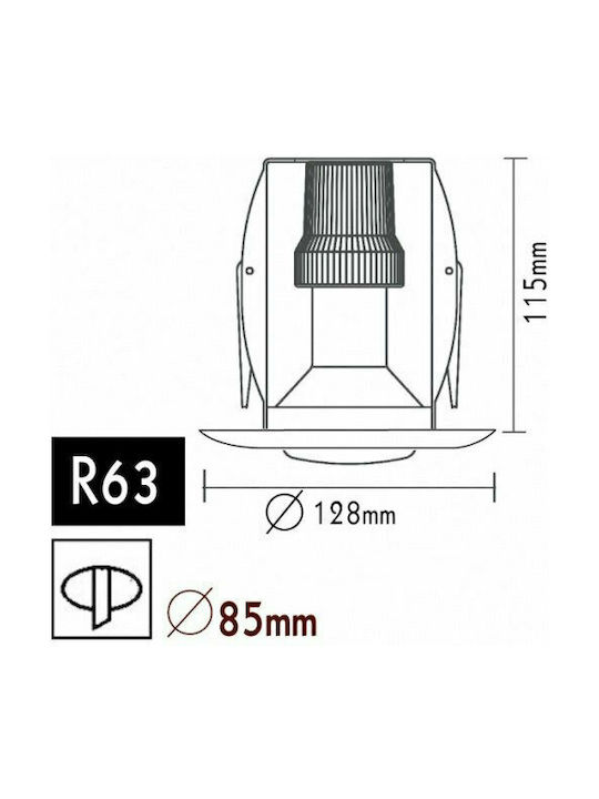 Aca Rund Metallisch Einbau Spot mit Fassung E27 Betou R63 Silber 12.8x12.8cm.