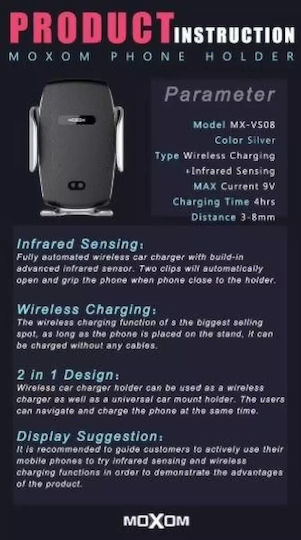 Moxom VS08 Car Mobile Mount with Adjustable Hooks Black
