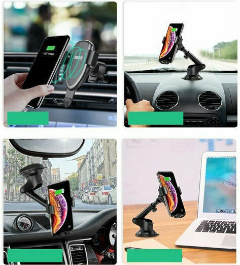 Choetech Suport Auto Pentru Telefon Mobil Cu Cârlige Reglabile Și Încărcare Wireless 10W Neagră