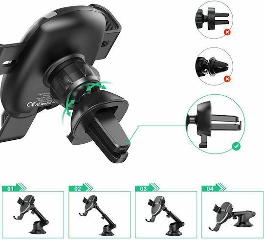 Choetech Suport Auto Pentru Telefon Mobil Cu Cârlige Reglabile Și Încărcare Wireless 10W Neagră