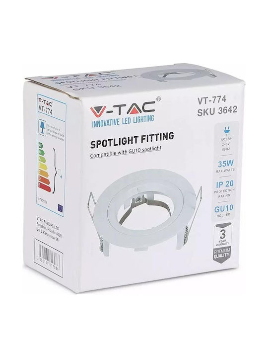 V-TAC Στρογγυλό Μεταλλικό Πλαίσιο για Σποτ GU10 Λευκό 8.1x8.1εκ. 1τμχ