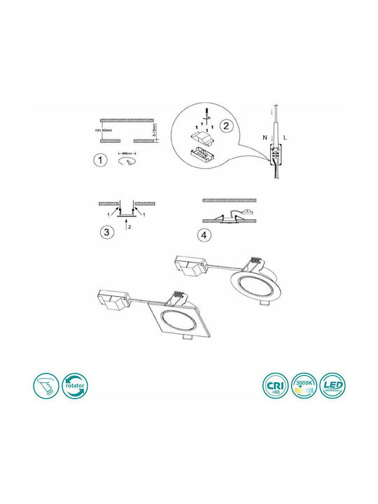 Trio Lighting Rila Στρογγυλό Μεταλλικό Χωνευτό Σποτ με Ενσωματωμένο LED και Θερμό Λευκό Φως Ασημί 3x3εκ. 1τμχ