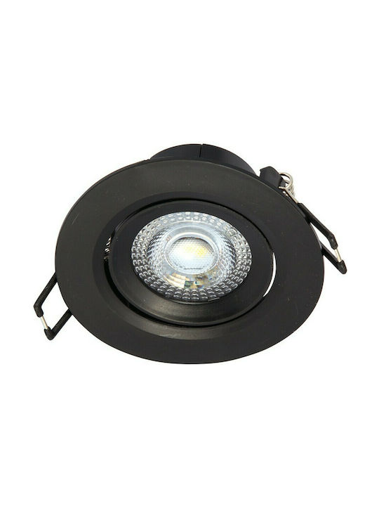 VK Lighting VK/04108/B/C Round Plastic Recessed Spot with Integrated LED and Natural White Light 5W Adjustable Black 9x9cm.