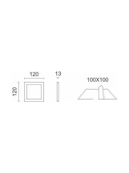Spot Light Pătrat Metalic Spot Încorporat cu LED Integrat și Lumină Alb Natural 6W 600lm Alb 12x12cm. 1buc