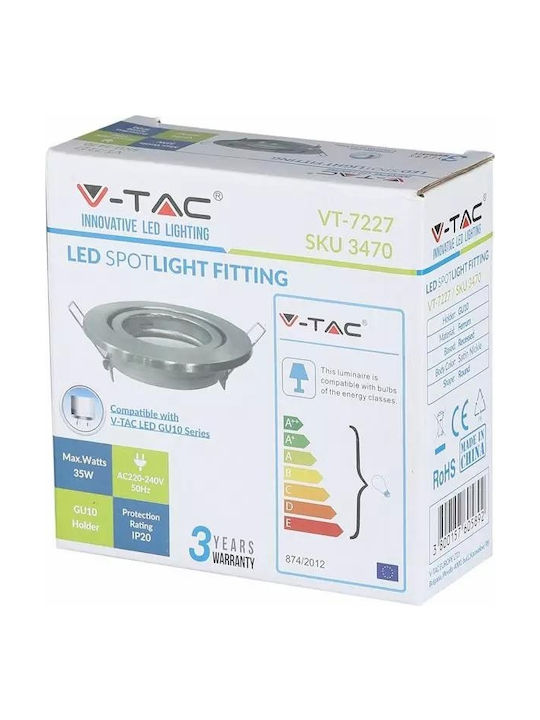 V-TAC Round Metallic Frame for Spot GU10 MR16 Adjustable Silver 8.2x8.2cm. 1pcs