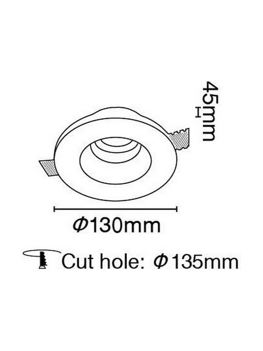 VK Lighting Round Plaster Recessed Spot with Socket GU10 White 13x13cm. 1pcs