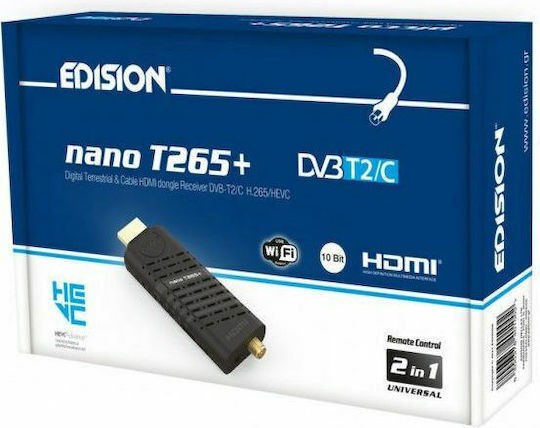 Edision Nano T265+ 01-07-0026 Ψηφιακός Δέκτης Mpeg-4 Full HD (1080p) με Λειτουργία PVR (Εγγραφή σε USB) Σύνδεση HDMI