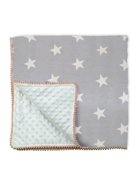 Bebe Stars Blanket Nursery Swaddling Blankets Pom-Pom Stars Fleece Gray 90x110cm.