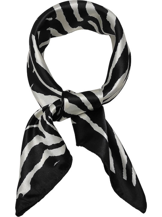 Women's Satin Zebra Scarf square 50cm. x 50cm. Black/White