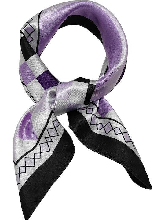 Handkerchief Satin square 50cm x 50cm Black/Purple Check-Ray