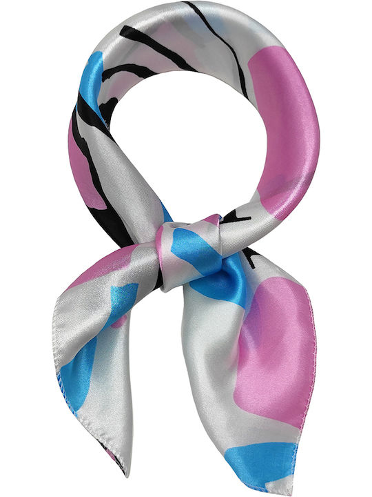 Women's Satin Square Scarf 50cm x 50cm Printed Light Blue/Pink